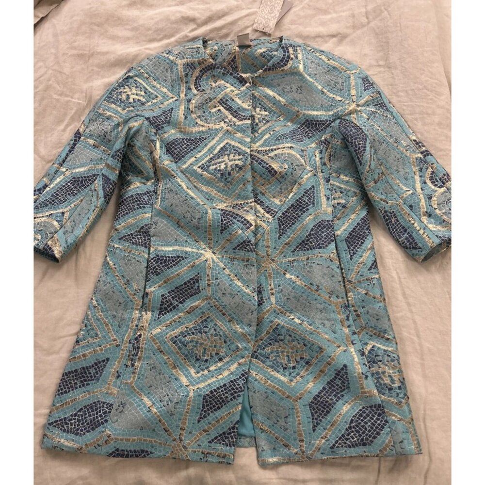 Chico’s Women's Turquoise Multicolor Mosaic Printed Topper Jacket Size 00 New